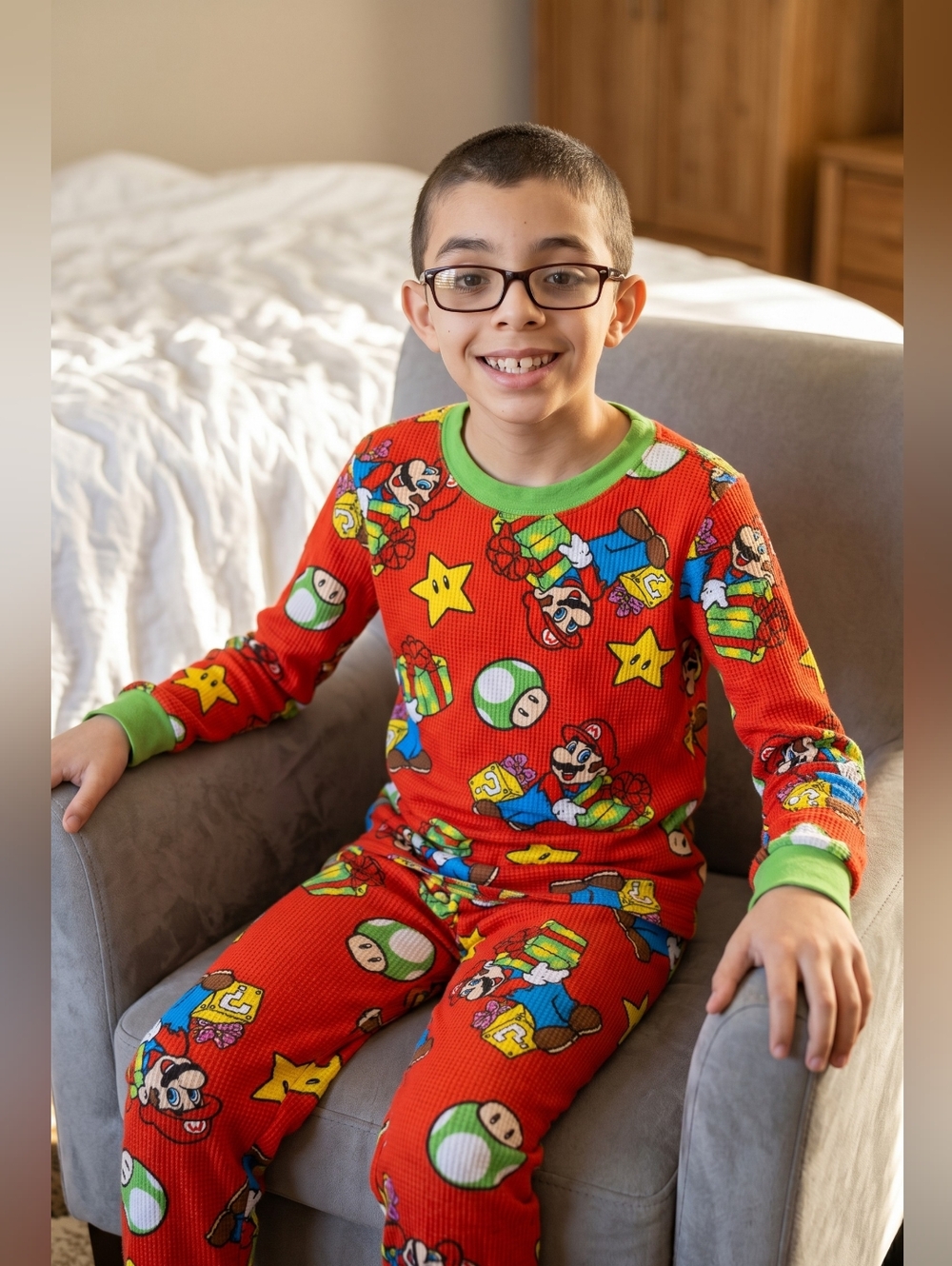 Nintendo Red Super Mario Kids Two-Piece Pajama Set with Green Trim